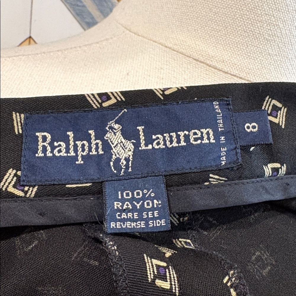 Vintage Ralph Lauren Black Patterned Maxi Skirt with Ivory Geometric Print sz 8 - Picture 9 of 11